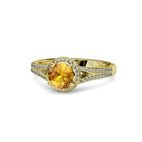 Citrinski i dijamantski halo zaručnički prsten 1. CT TW u 14K žutom zlatu