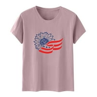 Yyeselk USA zastava Bluzes Women Patriotska majica 4. srpnja TEE Memorijalni dan Pokloni Casual okrugli vrat kratkih rukava za dame ružičaste m