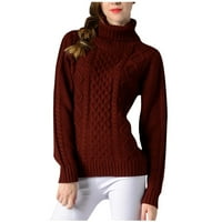 Pad prevelizirani džemperi za žene kornjačasto vrat Čvrsti kolor rekreativni pulover pleteni džemper s dugim rukavima vino xl