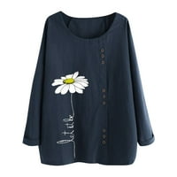 Žena Ležerna cvjetna point Ispis O-izrez dugih rukava T-majice Bluza Labavi top
