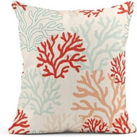 Set jastuka Coral Outline Crvena ružičasta i menta tropska grebena Nautical Doodles bacaju jastučni
