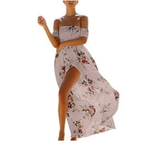 Ženska modna seksi kratka rukava labava plaža Ležerna haljina za dojku Ljeto Vintage Boho Flowy Sendresses