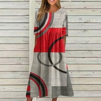 FOPP Prodavač Moda Ženska casual okruglica Moda Print Pulover Kratki rukav Labava haljina Red XL