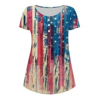 Oalirro Američka zastava Žene cvjetni top 4. jula Žensko dugme Dole majica Patriotska nezavisnost Bež