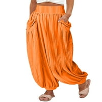Leuncero dame harem hlače visoke struk palazzo hlače široke noge ležerne dno su narančaste boje 2xl