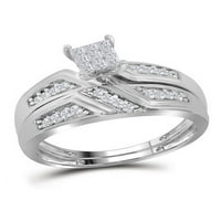 Čvrsti sterling srebrniji njegov i njen princezoni rez dijamantski klaster podudaranje par tri prstena