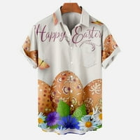 Penkaiy Men Casual gumbs Uskršnji tisak sa džepnim košuljom za bluze s kratkim rukavima majice s džepovima