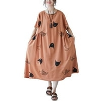 Plus size Ženska haljina slatka crtana mačka print o izrez Raglan kratki rukav Baggy Velike veličine