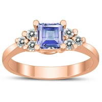 Ženska princeza Cut 5x tanzanite i dijamantni vojvodni prsten u 10k ružičastog zlata
