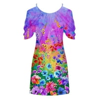 Plus veličina haljina za žene cvjetno print hladno rame Flowy kratki mini sandress haljine za rođendan