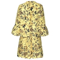 Lopecy-Sta ženske dame labavi ispis tri četvrtina rukave mini haljina ljetna haljina popusta za uklanjanje dugih rukava za žene za žene za žene Žuta