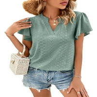Karuedoo ženska majica kratkih rukava Summer V rezov za vrat Ležerne majice Labavi fit Tuntic Top