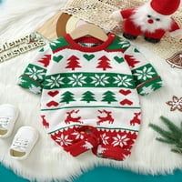 Qinghua Novorođenčad Dječak Dječak Božićni džemper Ramper Tree Snowflake jelena Ispis Dugih rukava Klintni bodić Pen odjeću Crvena 6-mjeseci
