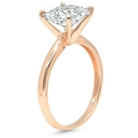 3. CT sjajna princeza sintetička bijela safir 14K Rose Gold Solitaire prsten SZ 8.5