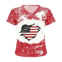 Patriotske majice za žene, ženski kratki rukavac V-izrez Top majica Neovisnost Dan Ispiši majicu Prodaja slobodnog vremena Danas Clear Red s # 9