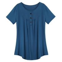 Wendunide majice kratkih rukava za žene Ženska ljetna bluza s kratkim rukavima majica na majici Ležerne prilike Ležerne prilike TUNIC TEE Plus Veličina svijetloplava
