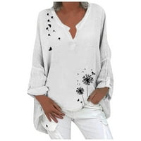 Ženske vrhove bluza dame dugih rukava casual cvjetna moda V-izrez Ljetna tunika Tors bijeli XL