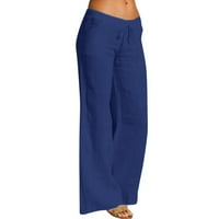 FSqjgq elegantne pamučne pantalone za žene modne vučne elastične struine labave hlače široke noge Velike veličine pantalone pune dužine Blue XL