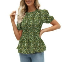 Ljetni vrhovi za žene Dressy Ležerne prilike naređeni ruffle hem cvjetni print kratkih rukava bluza