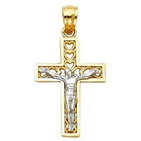 Čvrsta 14k bijela i žuta dva tona zlatnog dizajna srca križ Crocifi križni privjesak