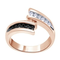 Crno-bijeli prirodni dijamantni dijamantski dijamantni zvučni prsten u 10k ružičastog zlata