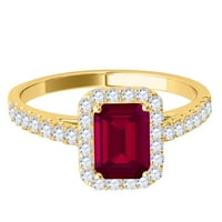 Aonejewelry 0. CT. TTW Moderan izgled dijamant i smaragdni oblik stvorio je rubin prsten u 10k žutom zlatu