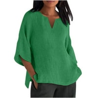 Dianli Trendy Solid Cotloy Pamunski posteljina Žene Vrhovi Širok bluza s kratkim rukavima Okružna bluza