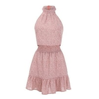 Follure Mini haljine za žene Halter vrat Ljetni Boho cvjetni print casual bez rukava bez rukava s rukavicama