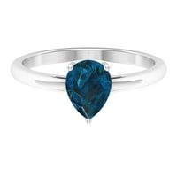 Kruška CUT London Blue Topaz Prsten pasijansa, Solitaire London Blue Topaz i zlatni prsten, decembar