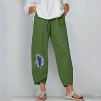 Široke pantalone za noge za žene pamučne posteljine print casual boho plaža prozračne ljetne pantalone