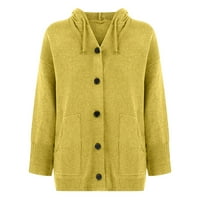 KARDIGAN DREMENCI ZA ŽENE Čvrsto boje Jednobojni džepni kapuljač toplim pletenim džemper kaput gornji poliesterski žuti XL