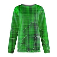 Ženski ljetni vrhovi pulover St. Patrickov pulover Shamrock bluze lagane majice, dnevni modni tisak dugih rukava bluza s dugim rukavima, okrugli vrat casual pulover dukserice zelena s