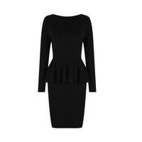 CETHRIO haljine za žene plus veličine večernih čvrstog dugih rukava ljeta i pada crne haljine veličine
