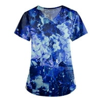 Ženske vrhove Crew izrez Cvjetna bluza Radna odjeća Ženska majica Kratki rukav Ljeto Plava 4xl