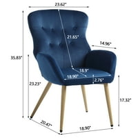 Velvet naglasak stolica, moderna tuftana gumba Vrana kasjedača sa oružjem, tapacirana stolica visokih leđa sa čvrstim drvenim nogama za dnevnu sobu spavaća soba, plava