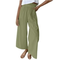 Ženske pravne hlače udobne opušteno fit pantalona široko-noga pant ruffle visoki struk 7 8. hlače Čvrsta
