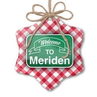 Božićni ukras zeleni znak Dobrodošli u Meriden Red Plaid Neonblond