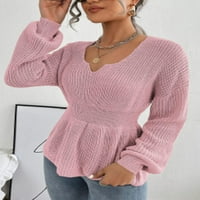 Ženska modna dugačka pulover dugih rukava kašika vrata Tunika Čvrsta boja pleteni džemper
