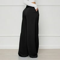 Ženske ljetne hlače visoke struke Ležerne prilike pune boje pamučne posteljine ravno široke pantalone