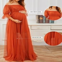 HNNYENMCKO Ženska dugačka haljina za materinstvo sa ramena kratkih rukava Tulle haljina trudnoće za