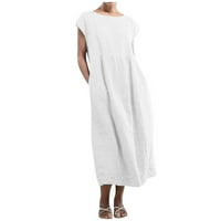 StMixi ljetne haljine za ženske ležerne pamučne posteljine Plus veličina maxi haljine kratki rukav Crewneck čvrsto dugačka haljina bijela xxxxxl klirens ispod 5 dolara