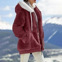 Yubatuo ženska povremena puna boja labava plišana jakna sa džepovima kaputi za žene vino 2xl