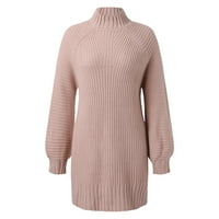 Miayilima Pink L džemper haljina za žene jesen zima dugih rukava Turtleneck Solid Boja casual haljina