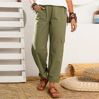 Eguiwyn ženske posteljine više džepova Čvrste casual hlače labave duge pantalone kombinezone hlače