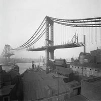 Fotografija Manhattanskog mosta koji se izgradi kao što se vidi sa Bruklinnog bočnog plakata ispisa