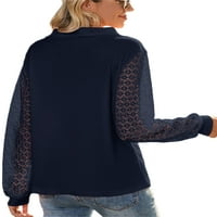Grianlook dame labavi izdubljeni TEE V izrez pulover pulover u boji Radni gumbi Decor mornarsko plavo