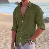 Muške pamučne majice casual gumb dole rever s dugim rukavima na plaži na plaži Lagani čvrsti mišićni