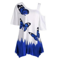 Floenr ženske vrhove plus veličine, ženska leptira za hladno rame Ispis kratkih rukava plus majica plus bluza