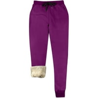 MeetOtime Wenes Jesen Zimske hlače Fleece obloge Termalne meke duge hlače Čvrsta boja elastična hlače visoke struka salon