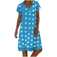Sendresses za žene Slobodno vrijeme Polka Dot kratki rukav mini V-izrez Dress Blue XL